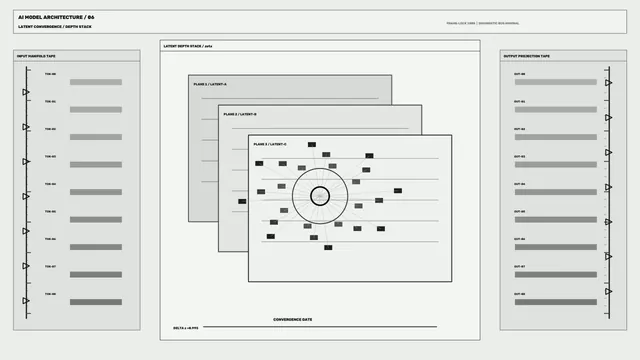 Monochrome Latent Convergence Architecture Diagram — free 3840x2160 4K wallpaper image