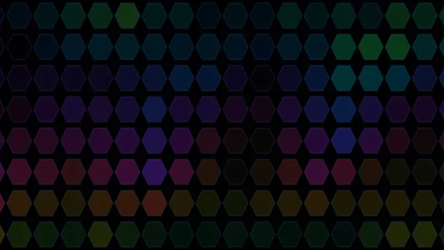 Dark hexagonal grid with shifting spectral colour — free 3840x2160 4K wallpaper image