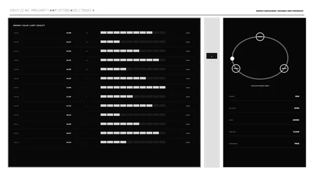 Monochrome coolant control dashboard with orbit diagram — free 3840x2160 4K wallpaper image