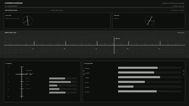 Monochrome AI inference dashboard with token grid — free 3840x2160 4K wallpaper image