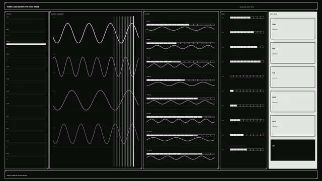 Monochrome turbo load dashboard with waveform grids — free 3840x2160 4K wallpaper image