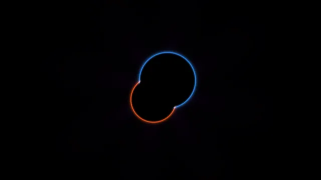 Interlocking blue and orange neon rings — free 3840x2160 4K wallpaper image
