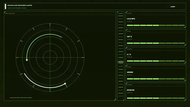 Green nuclear alert instrument dashboard — free 3840x2160 4K wallpaper image
