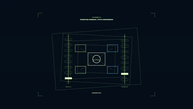 Neon corridor diagram with converging state geometry — free 3840x2160 4K wallpaper image