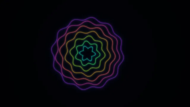Concentric neon flower geometry on black — free 3840x2160 4K wallpaper image