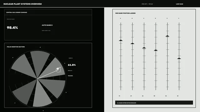 Monochrome nuclear plant control systems diagram — free 3840x2160 4K wallpaper image
