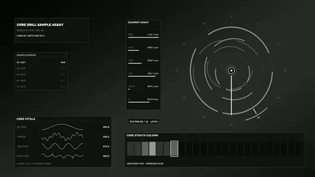 Dark Core Drill Assay Interface with Orbital Diagram — free 3840x2160 4K wallpaper image