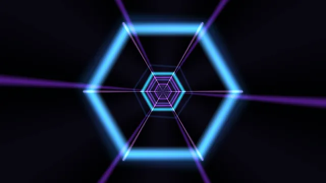 Neon hexagonal tunnel with blue and violet light — free 3840x2160 4K wallpaper image
