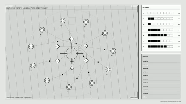 Monochrome reactor grid topology dashboard — free 3840x2160 4K wallpaper image
