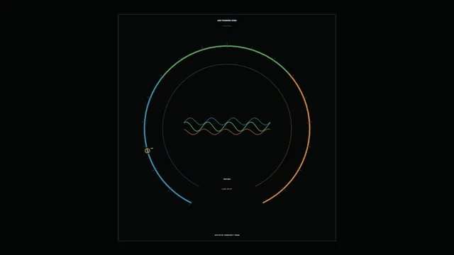 Orbital rings with coloured waveform traces — free 3840x2160 4K wallpaper image