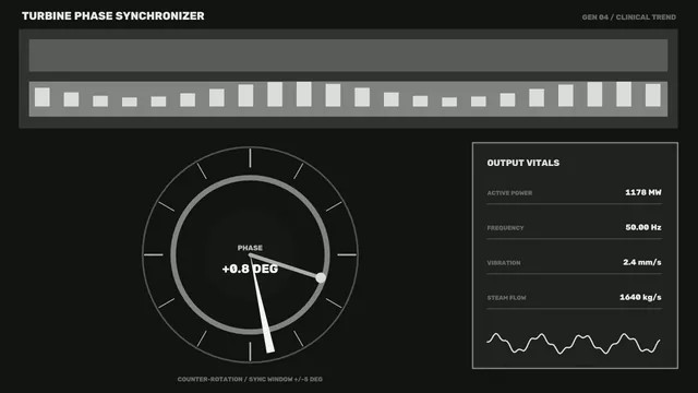 Monochrome turbine phase synchronizer dashboard — free 3840x2160 4K wallpaper image