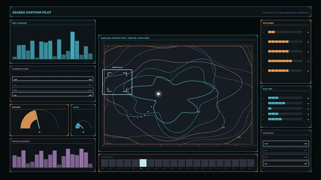 Dark contour map dashboard with cyan data panels — free 3840x2160 4K wallpaper image