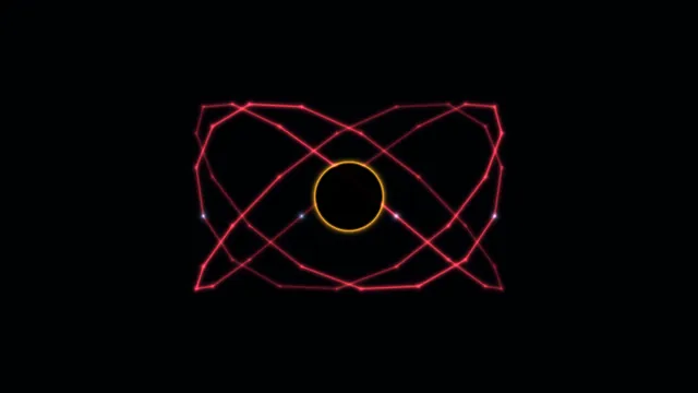 Neon geometric loops with a central amber ring — free 3840x2160 4K wallpaper image