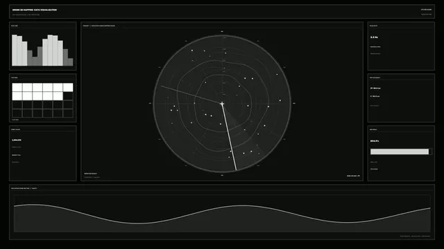 Monochrome radar mapping interface with polar grid — free 3840x2160 4K wallpaper image