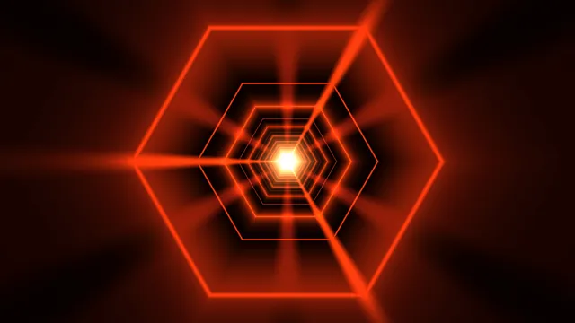 Glowing red hexagonal tunnel with bright center — free 3840x2160 4K wallpaper image