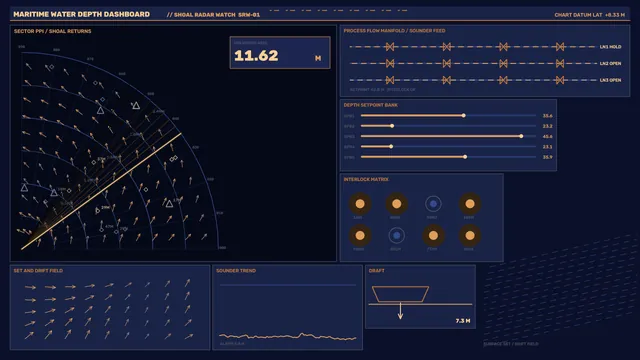 Maritime water depth dashboard with radar geometry — free 3840x2160 4K wallpaper image