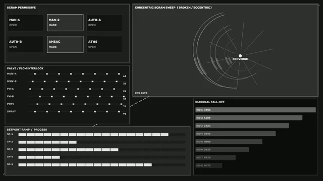 Dark industrial control schematic with radial sweep — free 3840x2160 4K wallpaper image