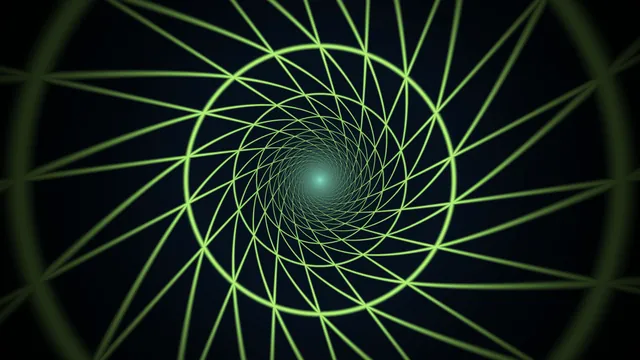 Luminous green geometric spiral on a dark field — free 3840x2160 4K wallpaper image