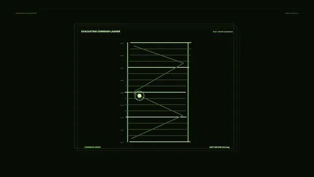 Green evacuation corridor ladder schematic — free 3840x2160 4K wallpaper image