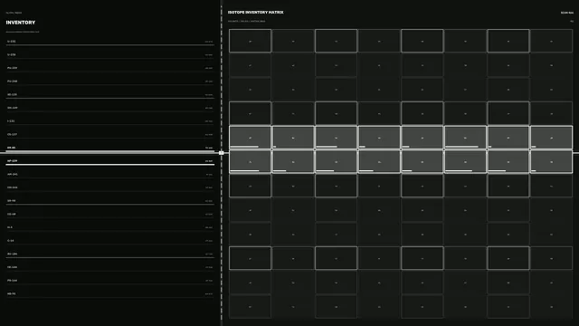 Monochrome isotope inventory matrix interface — free 3840x2160 4K wallpaper image