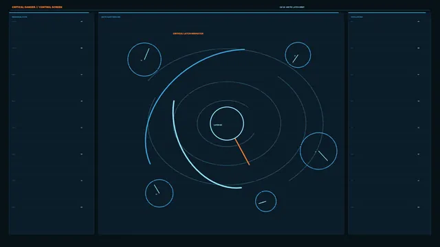 Dark blue orbital control interface with cyan rings — free 3840x2160 4K wallpaper image