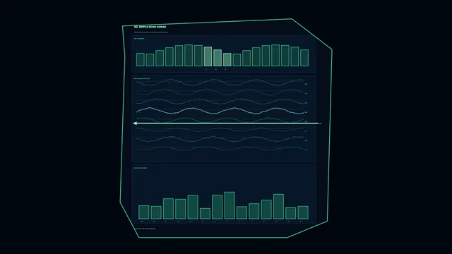 Teal sonar dashboard with waveform graphs — free 3840x2160 4K wallpaper image