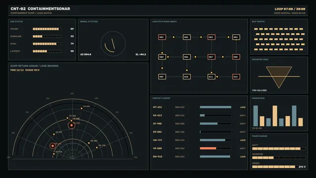 Dark containment sonar operations dashboard — free 3840x2160 4K wallpaper image