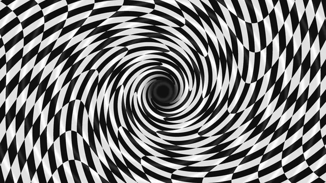 Black and white warped checkerboard vortex — free 3840x2160 4K wallpaper image