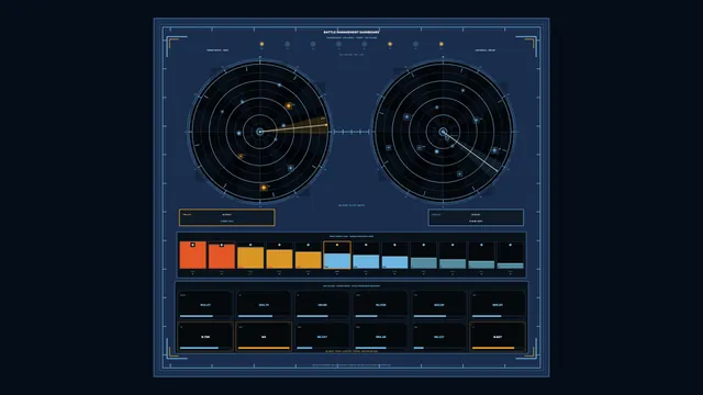 Dual radar interface in blue and amber — free 3840x2160 4K wallpaper image