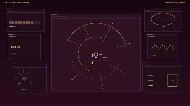 Amber fire-control targeting interface on dark grid — free 3840x2160 4K wallpaper image