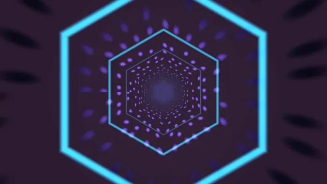 Cyan hexagonal tunnel with violet light points — free 3840x2160 4K wallpaper image