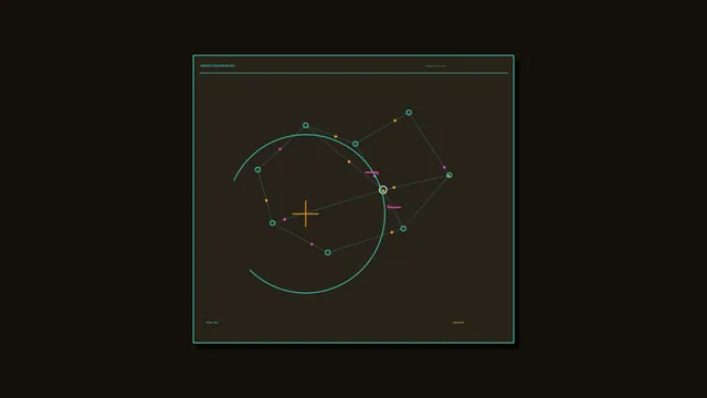 Neon orbital network on a dark technical panel — free 3840x2160 4K wallpaper image