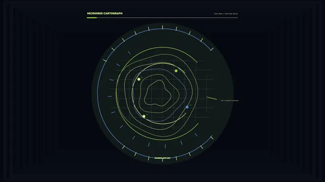 Concentric orbital cartography in lime and blue — free 3840x2160 4K wallpaper image