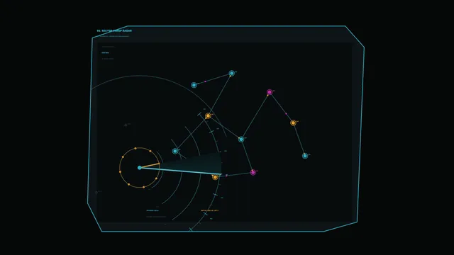 Cyan orbital network on a dark radar grid — free 3840x2160 4K wallpaper image