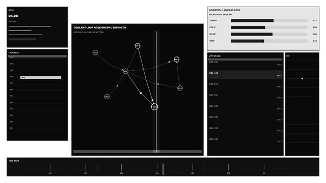 Monochrome coolant loop node graph interface — free 3840x2160 4K wallpaper image