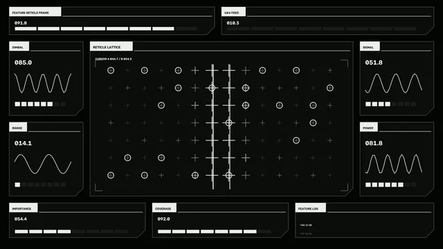 Monochrome reticle lattice interface dashboard — free 3840x2160 4K wallpaper image