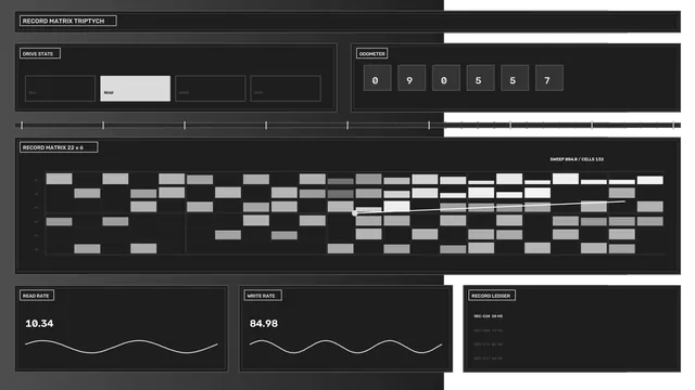 Monochrome technical matrix dashboard interface — free 3840x2160 4K wallpaper image