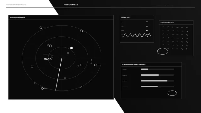 Monochrome mandate radar dashboard with vector field — free 3840x2160 4K wallpaper image