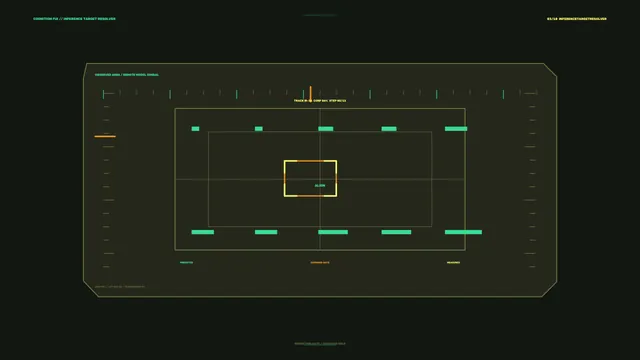 Neon geometric targeting interface on dark grid — free 3840x2160 4K wallpaper image