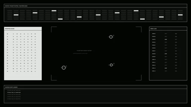 Monochrome planetary survey interface with orbit markers — free 3840x2160 4K wallpaper image