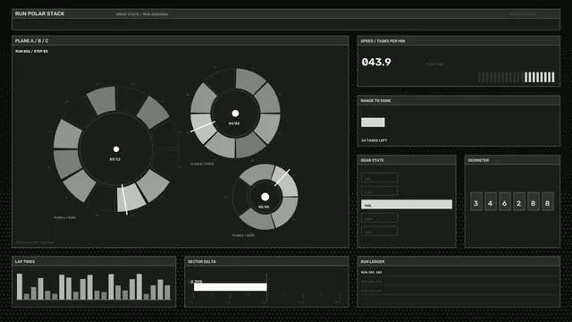 Monochrome polar stack dashboard with circular gauges — free 3840x2160 4K wallpaper image