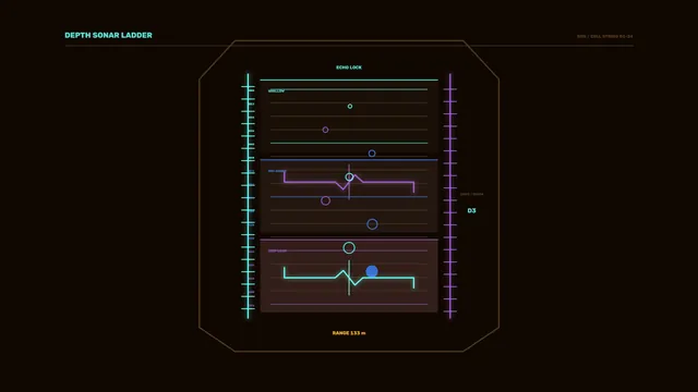 Depth sonar ladder with neon signal plots — free 3840x2160 4K wallpaper image