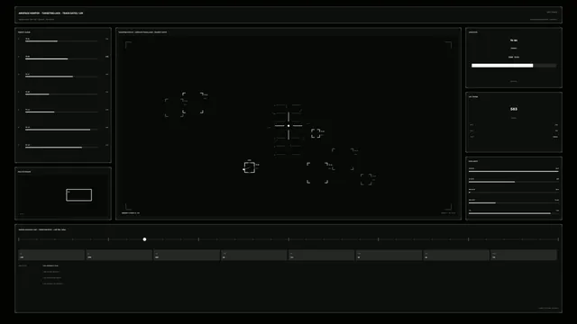 Dark aerospace targeting interface with tracking grids — free 3840x2160 4K wallpaper image