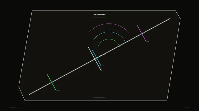 Wind corridor navigation diagram in neon arcs — free 3840x2160 4K wallpaper image