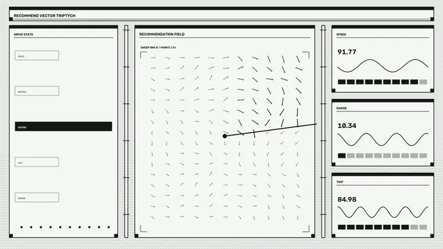 Monochrome vector triptych with directional field — free 3840x2160 4K wallpaper image