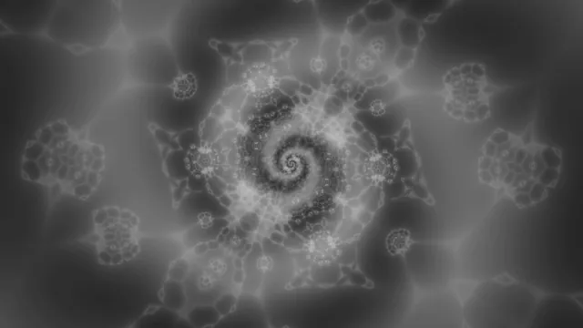 Monochrome fractal spiral with cellular geometry — free 3840x2160 4K wallpaper image