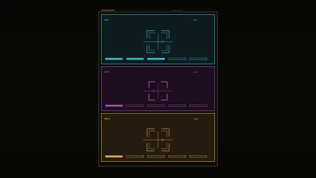 Neon Modular Interface in Three Color Panels — free 3840x2160 4K wallpaper image
