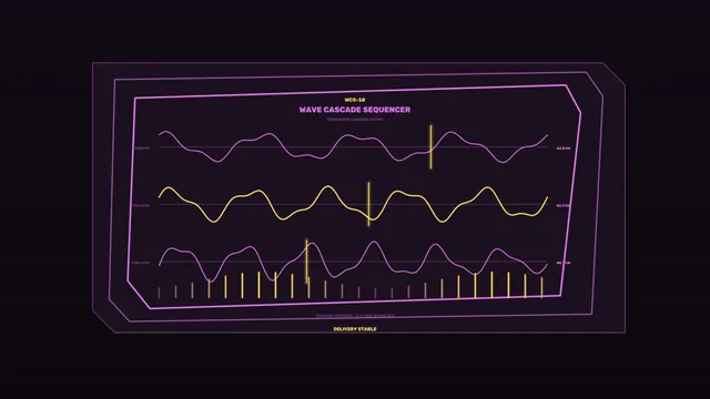Neon wave cascade sequencer display — free 3840x2160 4K wallpaper image