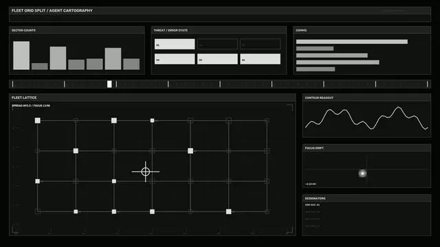 Dark fleet grid with technical telemetry panels — free 3840x2160 4K wallpaper image