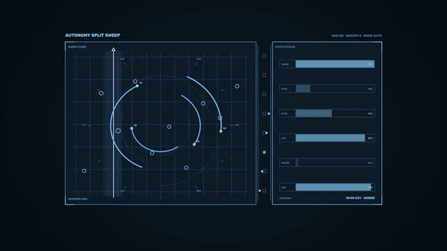 Blue orbital control grid with status panels — free 3840x2160 4K wallpaper image